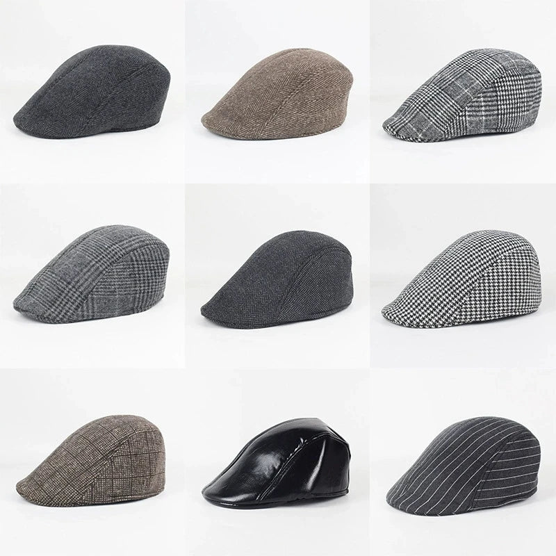 Men's Winter Beret Cap | Warm Plaid Military Hat for Casual Wear
