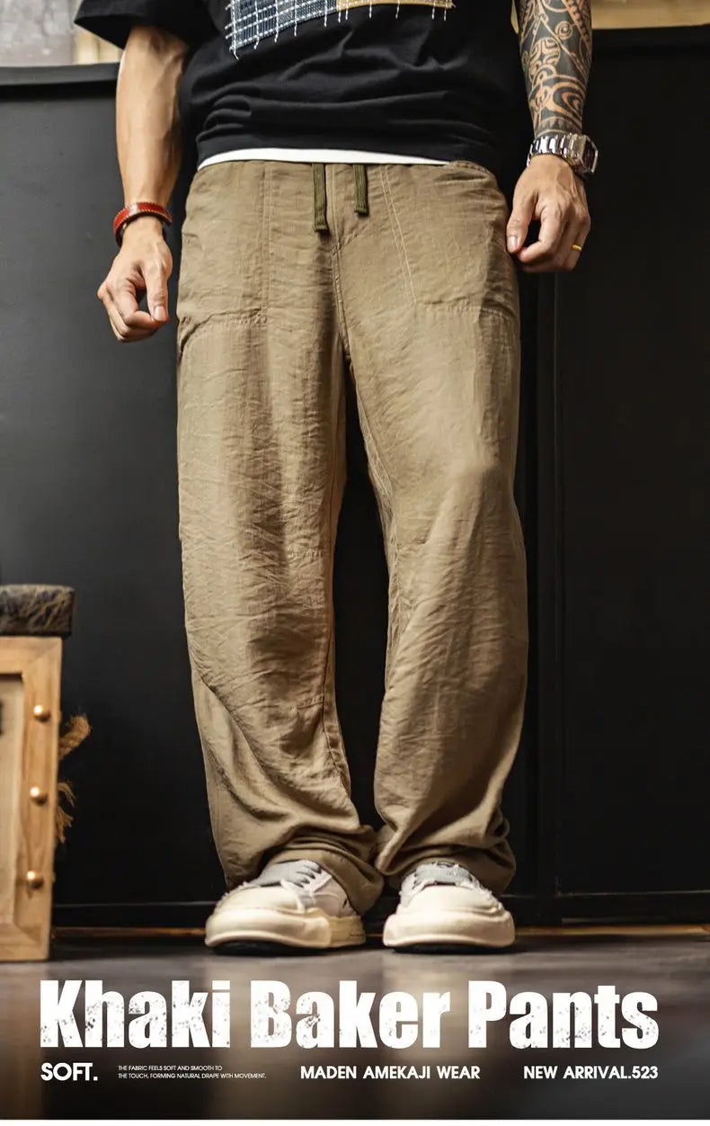 Men's Lightweight Vintage Chino Pants | Casual Khaki Trousers