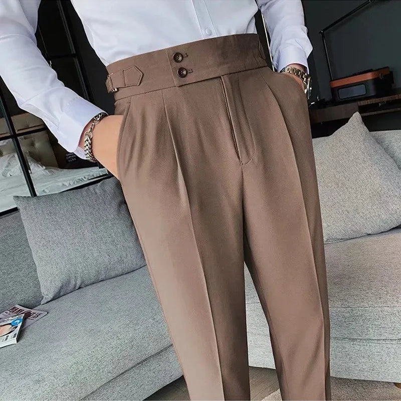 Men's High Waist Slim Fit Suit Pants | Smart Casual Fashion