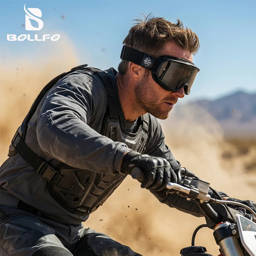 BOLLFO Photochromic Motorcycle Goggles Motorbike Eyewear OTG UV Protection Auto-tinting ATV Glasses Windproof Dirt Bike Goggles