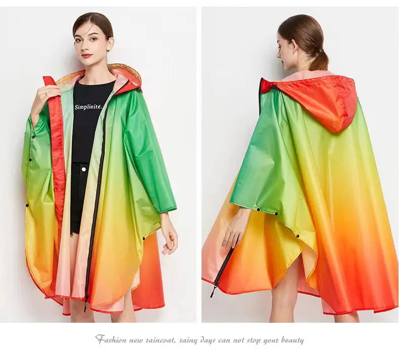 Big Size Women Gradient Color Raincoat | Lightweight Waterproof Cloak