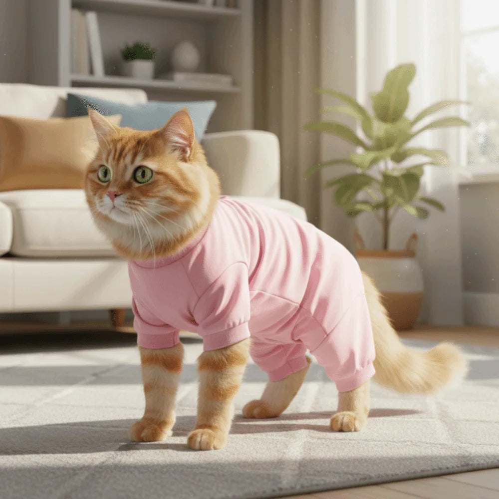 Traje de recuperación ajustable para gatos | Tejido suave para una curación cómoda