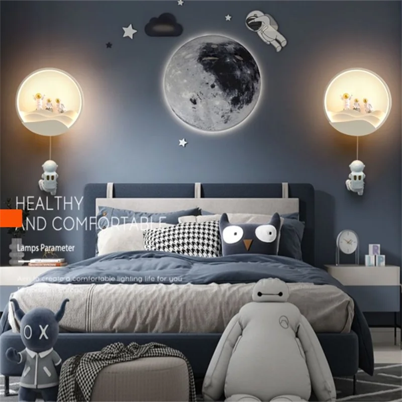 Creative LED Astronaut Moon Wall Lamp for Kids' Rooms