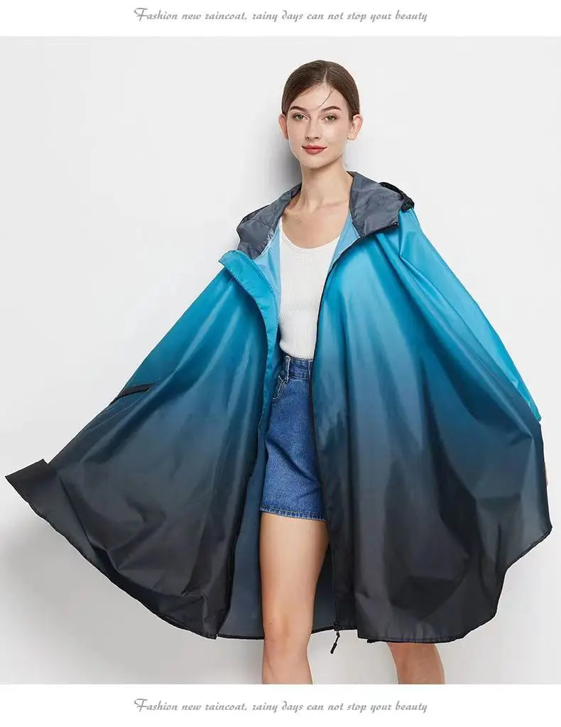 Big Size Women Gradient Color Raincoat | Lightweight Waterproof Cloak