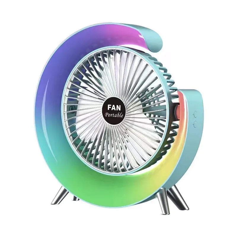 Portable USB Rechargeable Fan | 7-Color LED Mini Cooling Fan