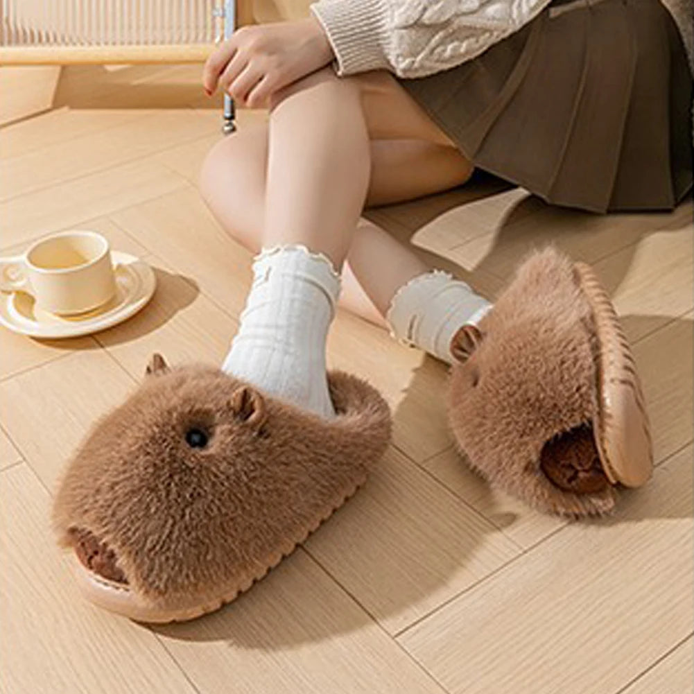 Women's Cute Plush Capybara Slippers | Fluffy Winter Indoor Shoes