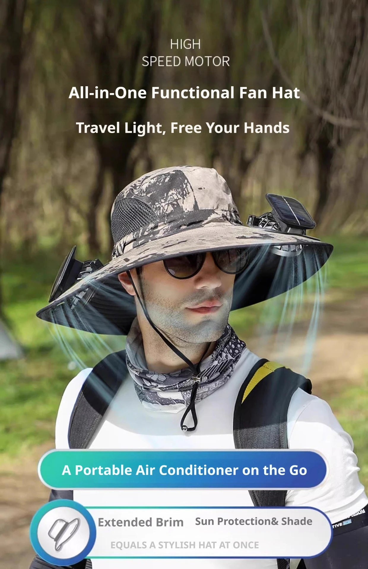 Camouflage Solar Powered Fan Hat | UV Protection Outdoor Gear