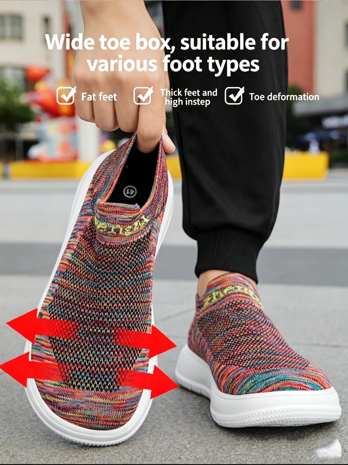 Unisex Wide Foot Sports Shoes | Breathable Slip-On Walking Sneakers