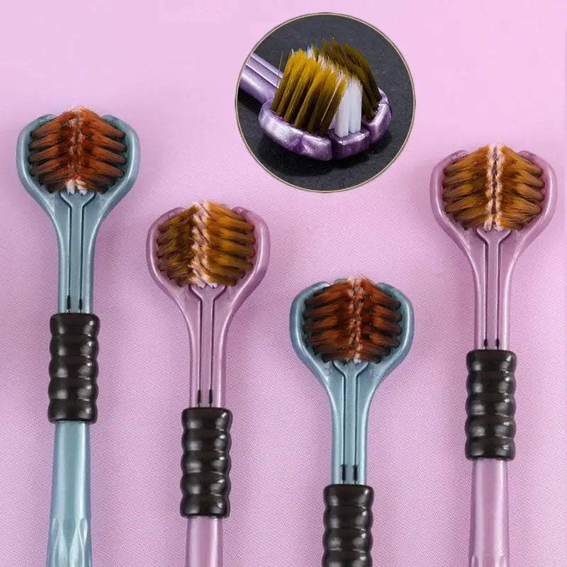 2pcs 3D Stereo Three-Sided Toothbrush Ultra Fine Soft Hair Adult Toothbrushes Tongue Scraper Oral Care 360° Cleaning Teeth Brush