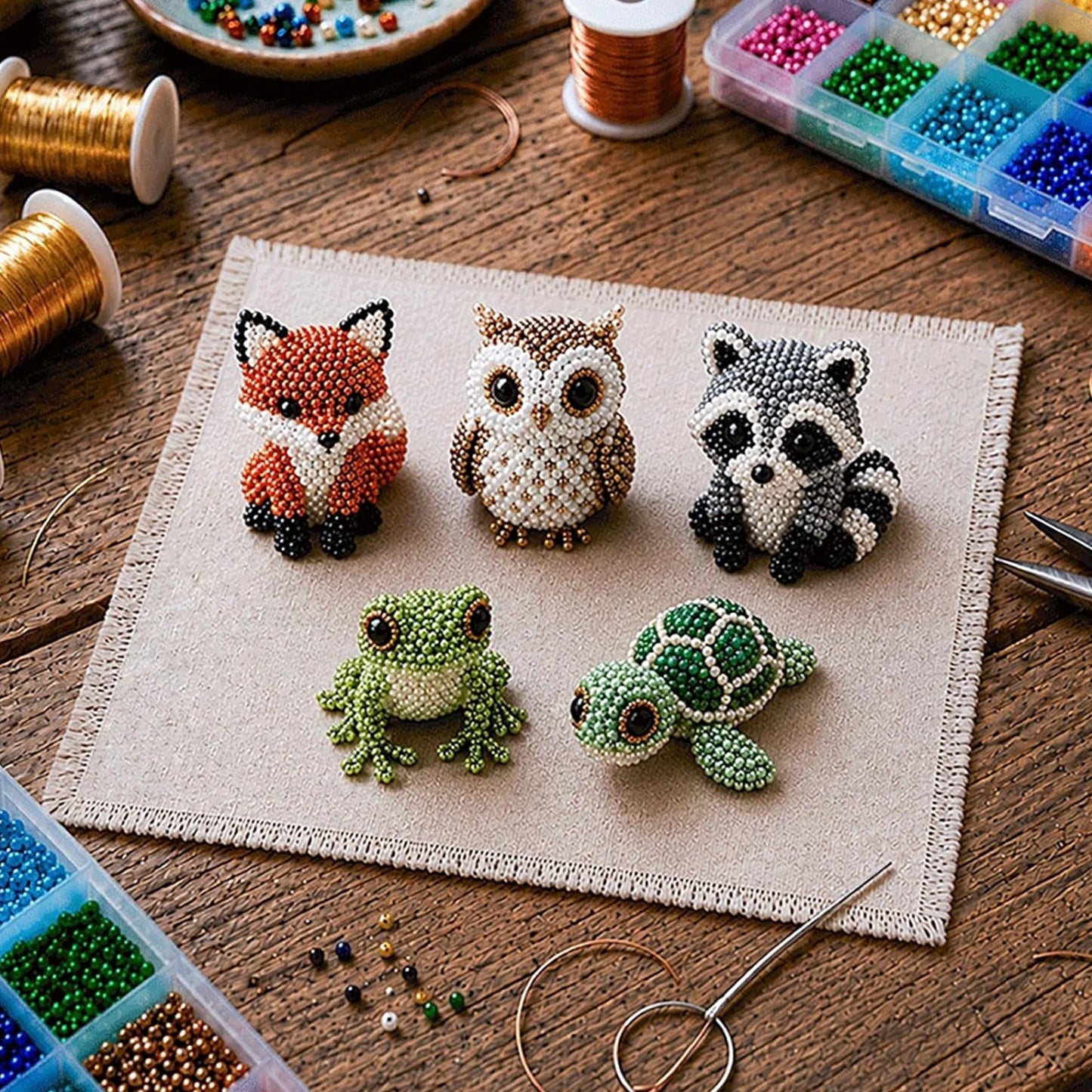 DIY 3D Animals Bead Craft Kit | Colorful Bead Embroidery Set