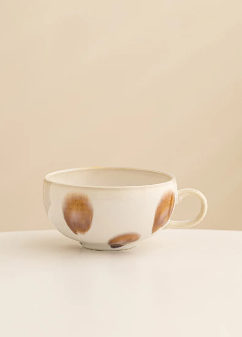 Taza de café con leche de cerámica de boca ancha de 350 ml | Elegancia pintada a mano
