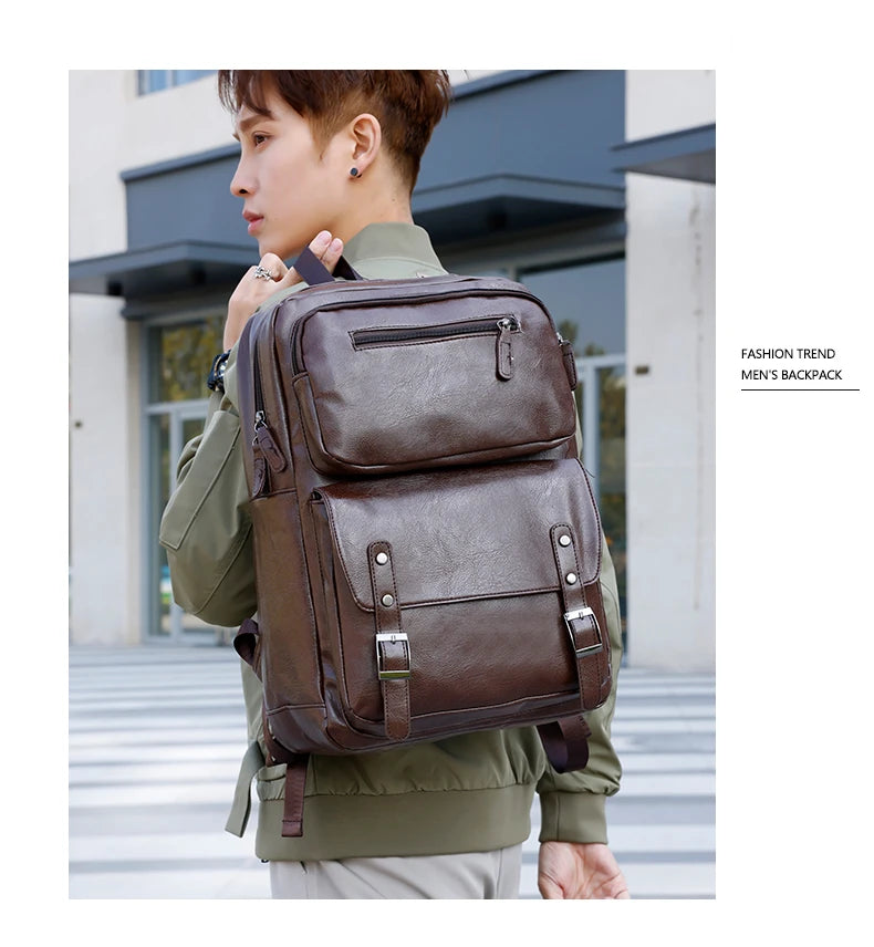 Men's Casual PU Leather Laptop Backpack | Stylish Travel Bags
