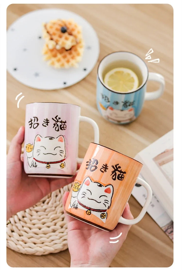 Taza de cerámica japonesa de gato de la suerte | Vajilla ecológica