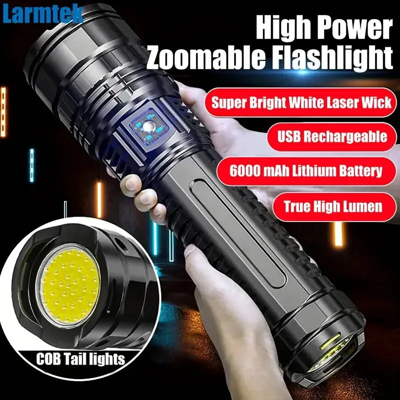 Super Bright Handheld LED Flashlight | Rechargeable & Adjustable Zoom
