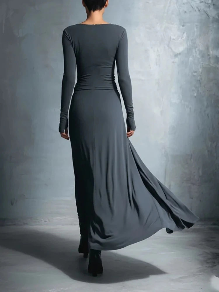 Elegant Long Sleeve Ruched Maxi Dress for Women | Autumn Fashion