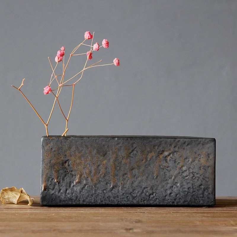 Japanese Style Tabletop Zen Floral Arrangement Pottery Vase
