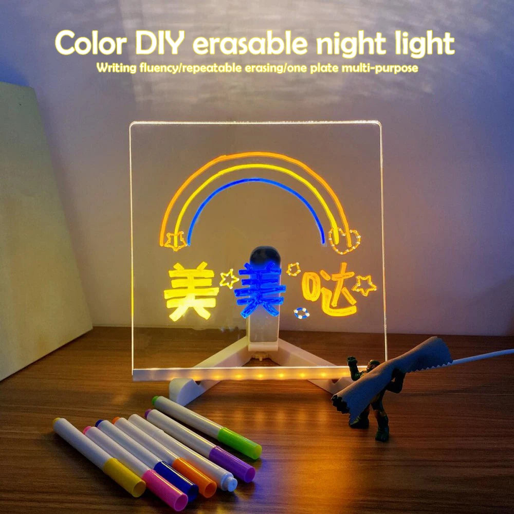 Pizarra LED colorida con 7 bolígrafos | Tablero de mensajes creativo para manualidades
