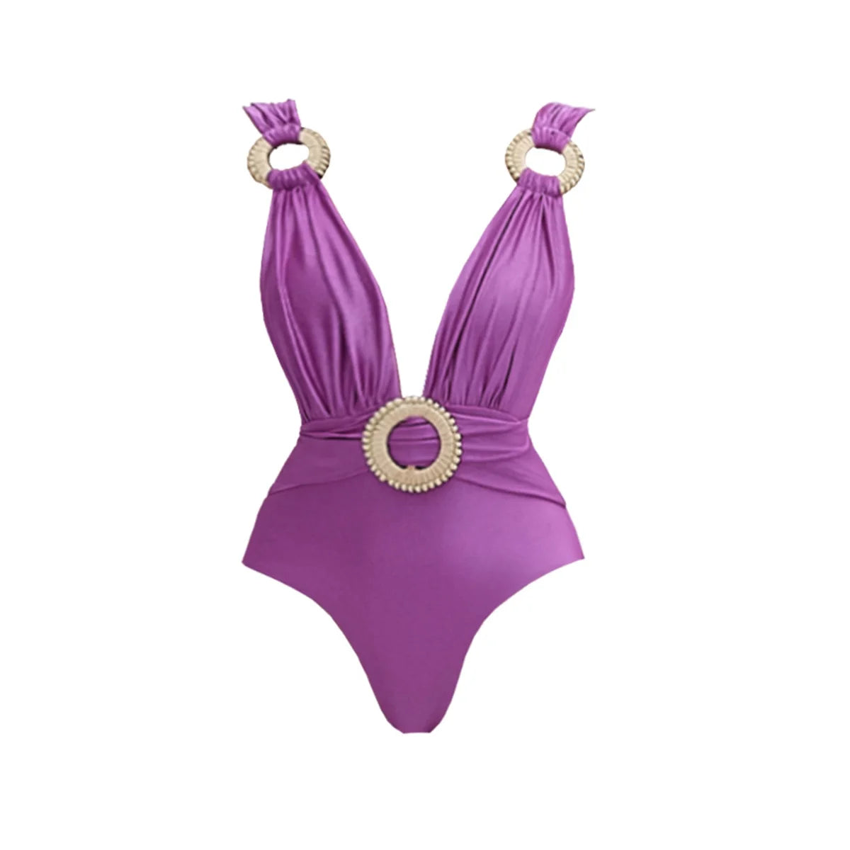 Deep V One Piece Swimsuit | Sexy Shiny High Waist Swimwear