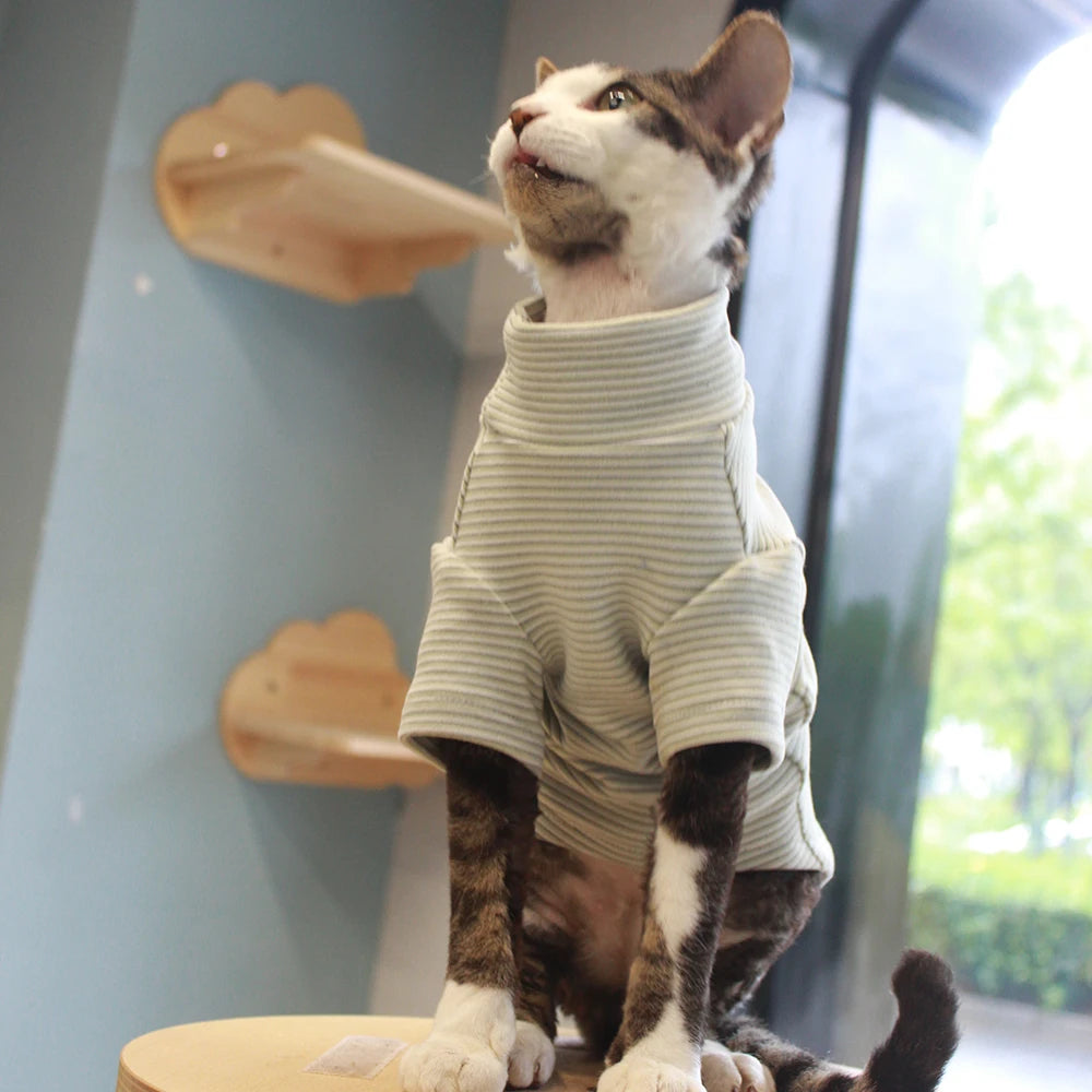 Warm Long Sleeve Cat Coat | Cozy Stripe Sweatshirt for Kittens