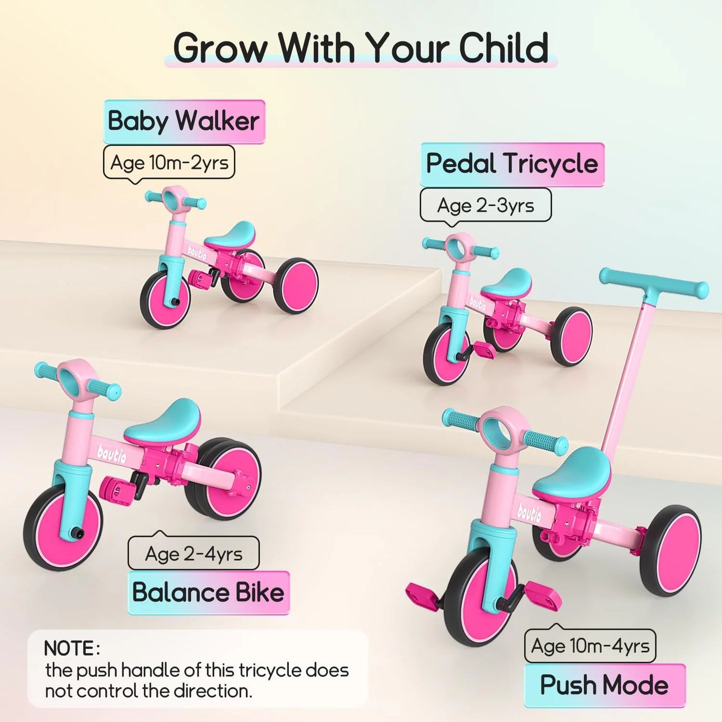 Kids Tricycle with Push Handle | 5-in-1 Balance Bike for Toddlers