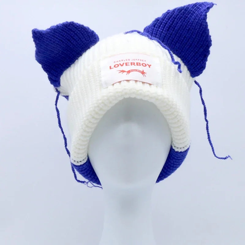 Unisex Long Fox Ears Knitted Beanie | Y2K Bunny Rabbit Hat