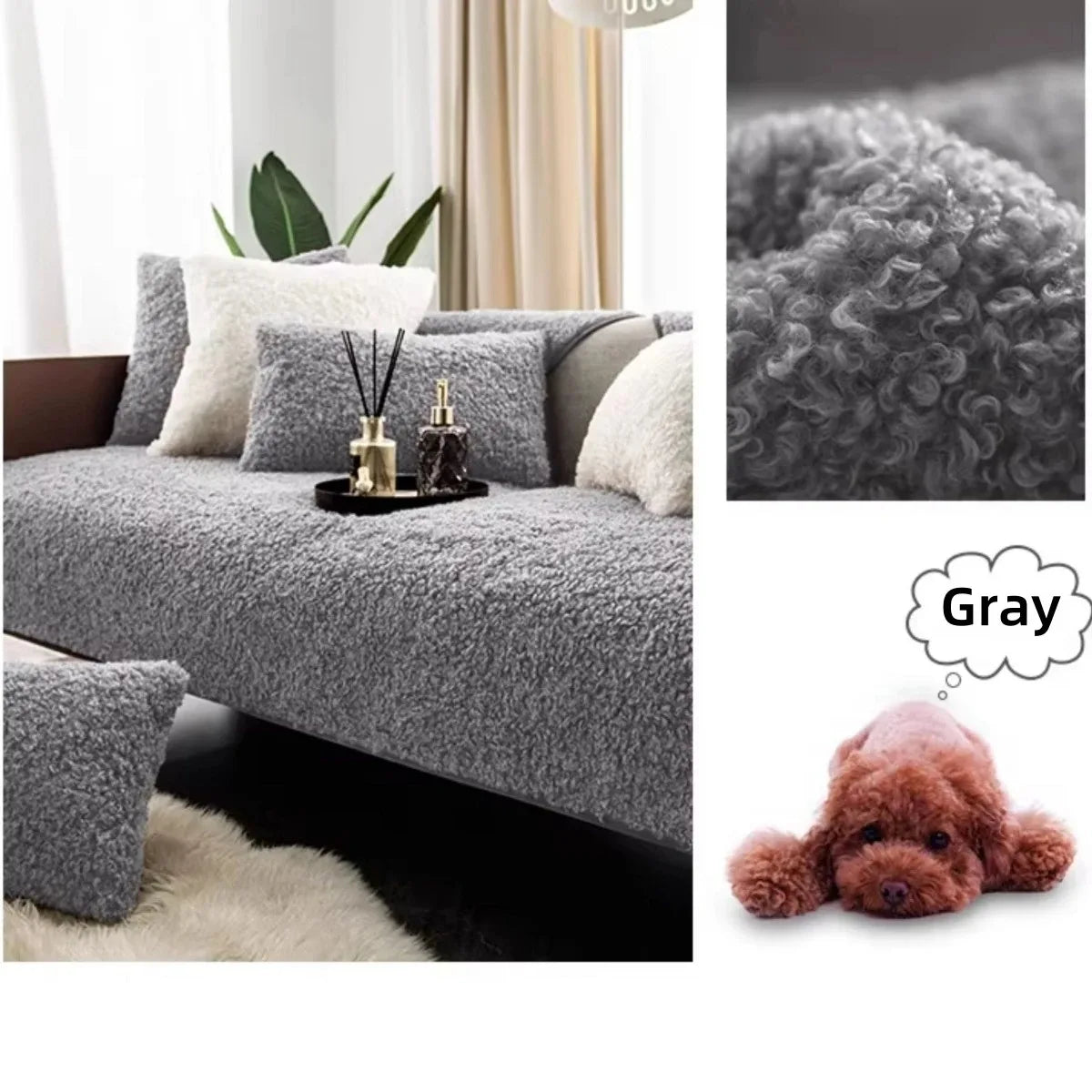 Thick Soft Fluffy Curling Sofa Cover | Anti-Slip Slipcover