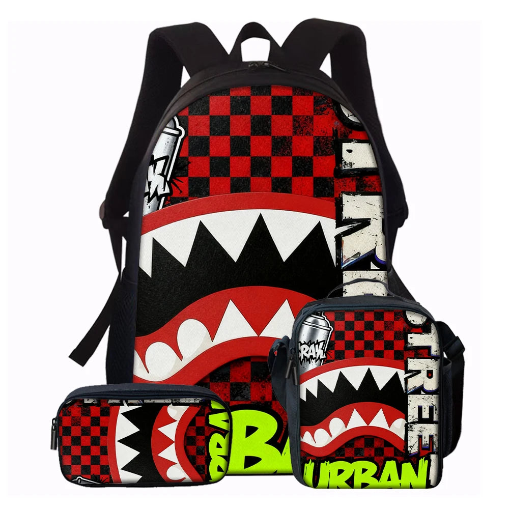 Trendy Shark Graphic Backpack Set | Perfect for School Adventures