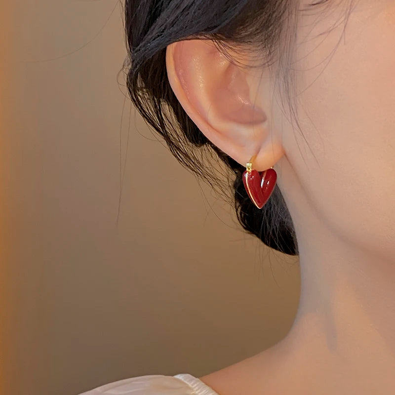 Elegant Wine Red Heart Shaped Drop Earrings | Fashion Jewelry for Women