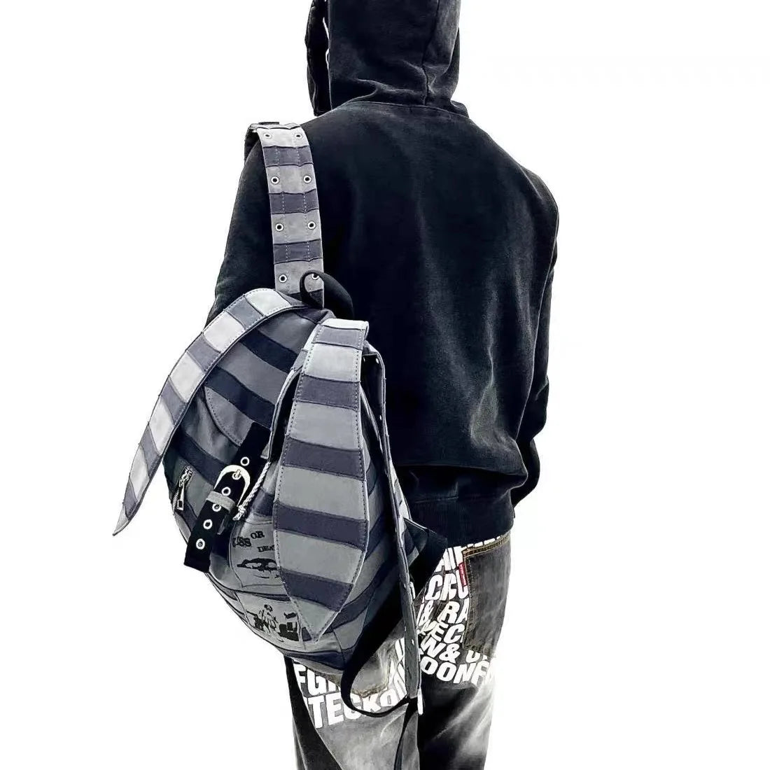 Vintage Striped Rabbit Ear Backpack | Unisex Punk Hip Hop Style