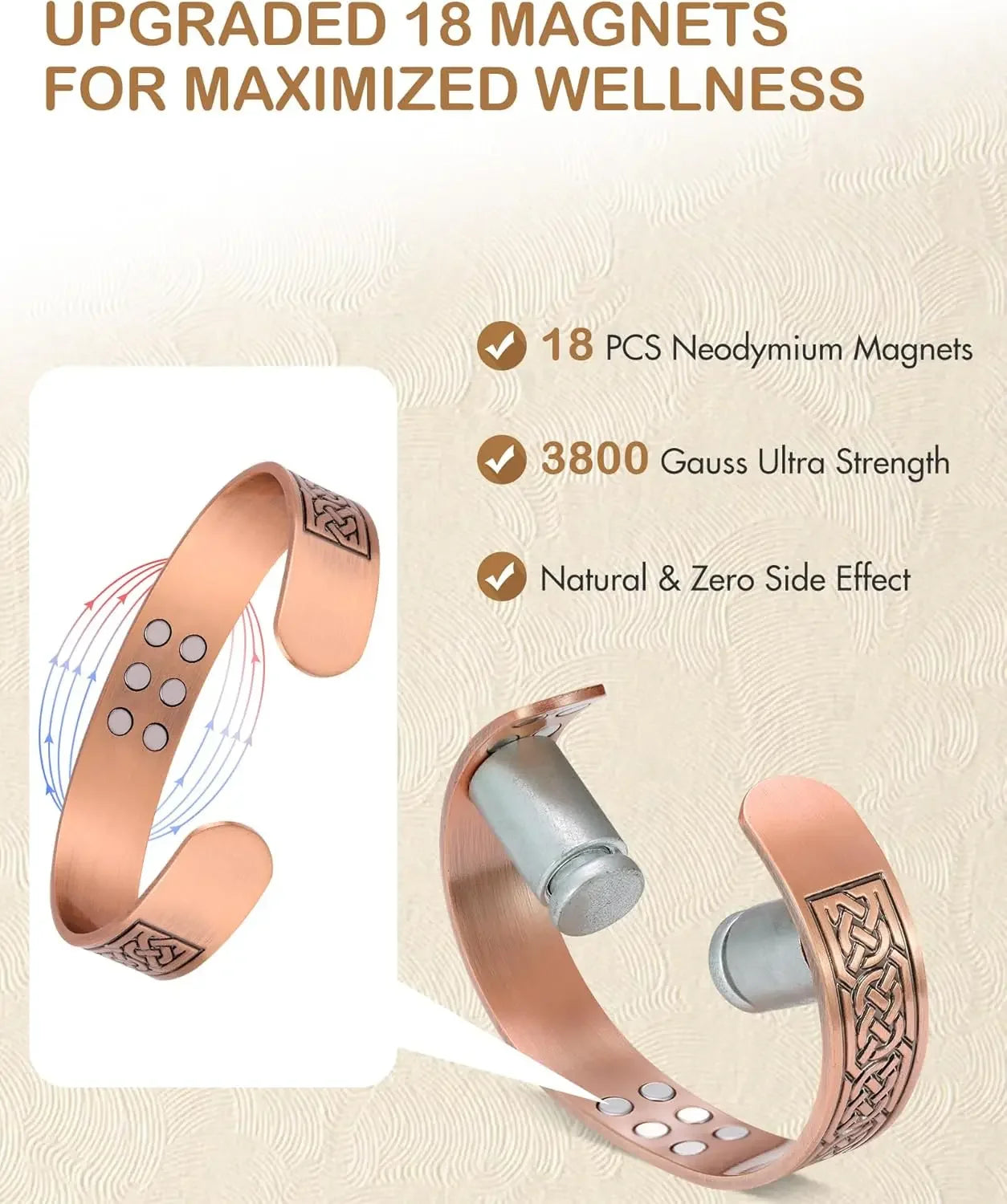 Vintage Copper Cuff Bracelet with Magnetic Therapy | Unisex Jewelry