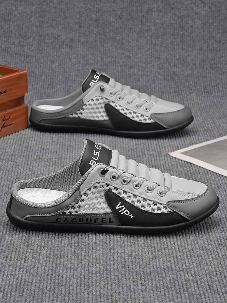 Summer Breathable Mesh Slip-On Half-Slipper for Men, Casual Soft-Soled Closed-Toe Slippers, Mesh Upper Is Refreshing and Breathable, Does Not Suffocate the Feet, Lace-Free Design Is Convenient for Lazy People