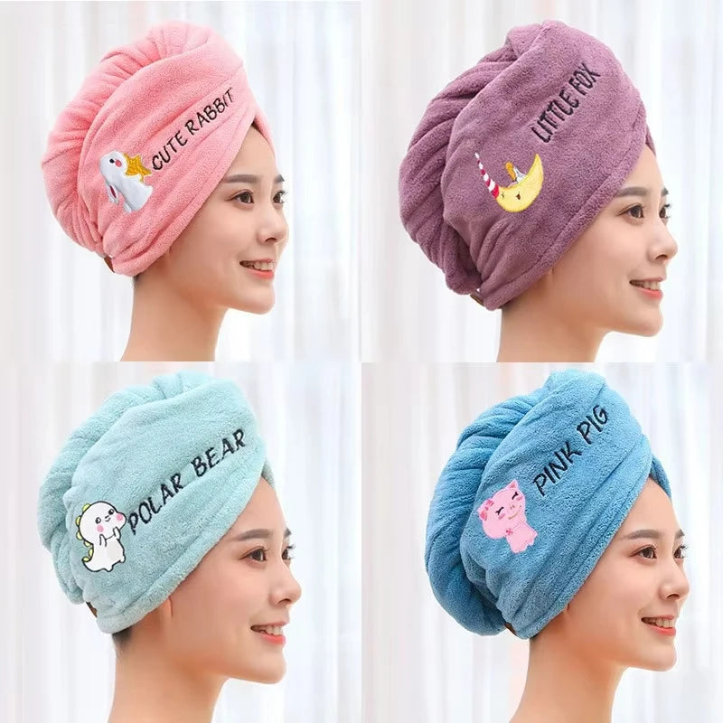 Soft Microfiber Dry Hair Towel | Quick-Dry Embroidered Shower Wrap
