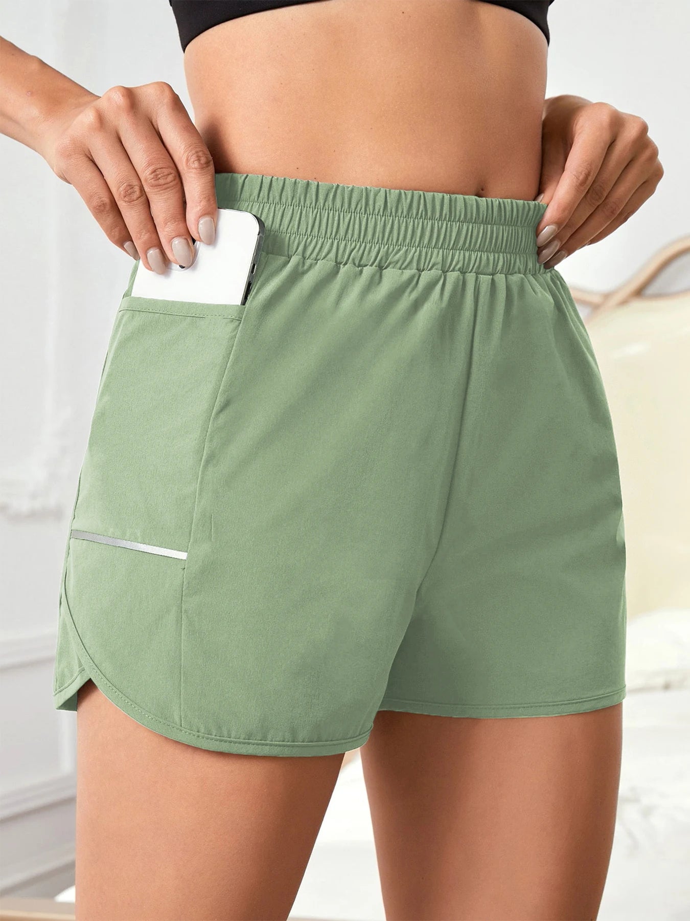 Women's Casual Sports Shorts with Mobile Pocket & Reflective Strips