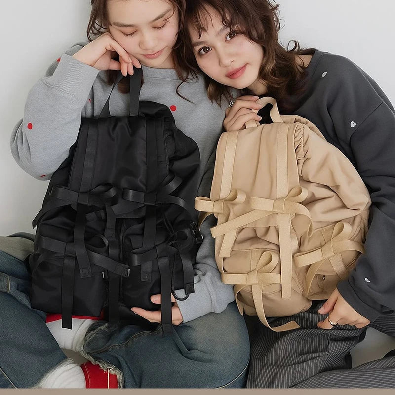 Fashion Y2K Bow Casual Backpack | High-Quality Nylon Shoulder Bag