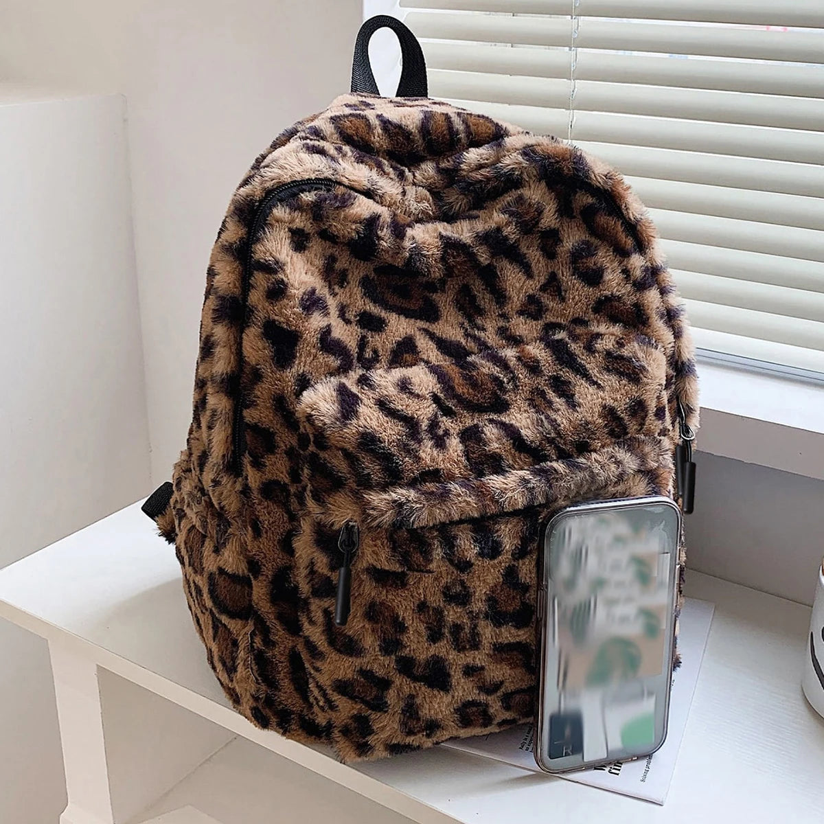 Luxury Leopard Print Women's Backpack | Plush & Stylish