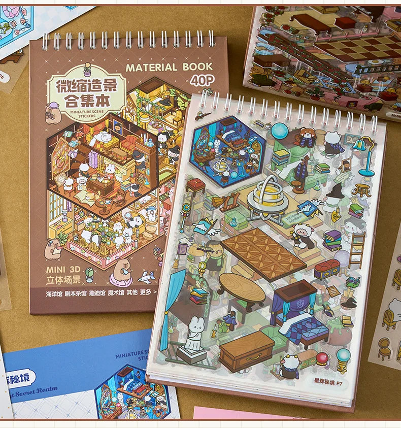 3D Miniature Scene Sticker Book for DIY Crafting & Scrapbooking