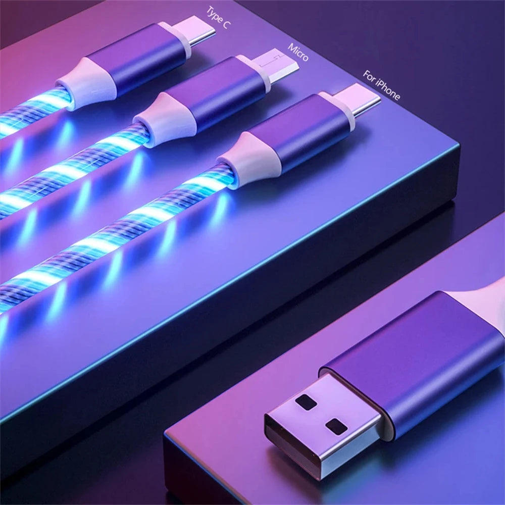 Glowing LED Light USB 3 in 1 Fast Charging Cable for Phones