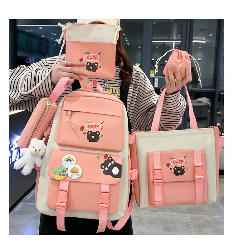 Large Capacity Kids Backpack | Versatile Nylon School Bag Set
