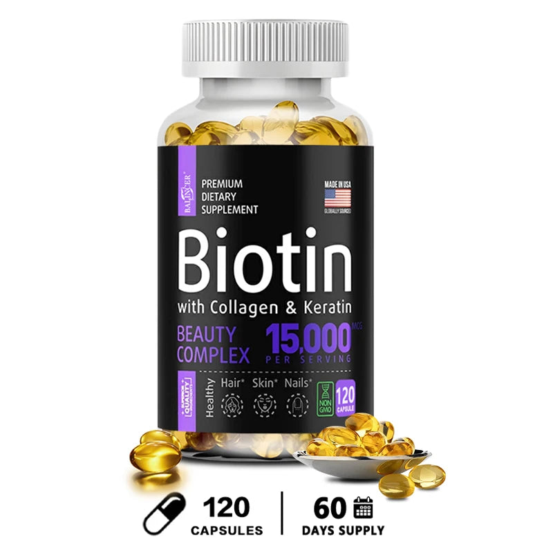 Biotin Capsules with Collagen & Keratin for Shiny Hair, Skin, Nails