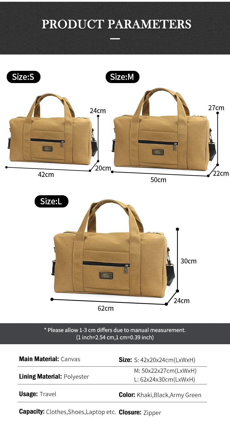 Unisex Soft Canvas Travel Duffle Bag | Large Capacity Tote