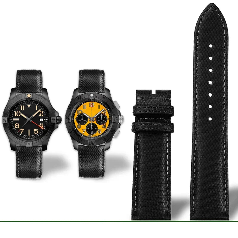 Versatile Yellow Nylon Leather Watch Strap | 22mm Men's Band