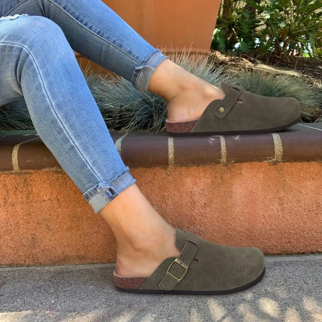 Shevalues Suede Clogs For Women Men Summer Cork Mules Soft Footbed Sandals With Arch Support  New Leisure Fashion Genuine Clogs
