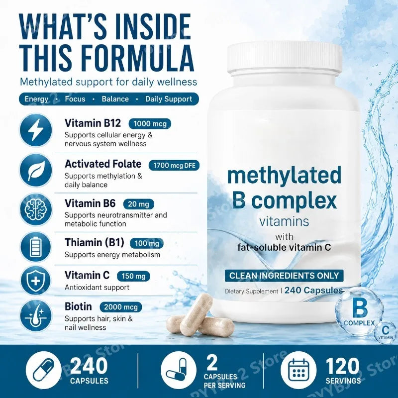 Methylated B Complex Capsules for Energy & Neurological Health