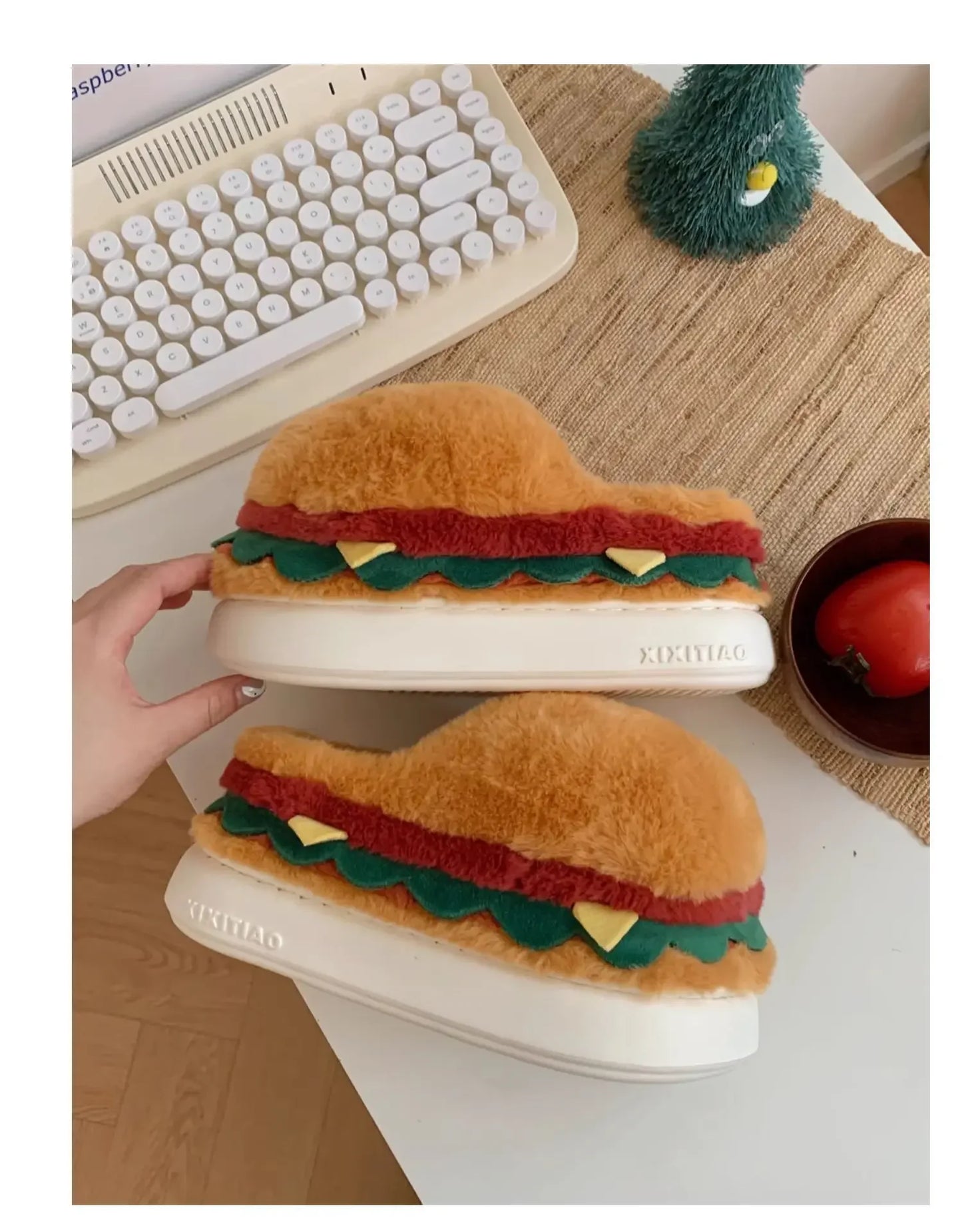 Cute Hamburger Plush Slippers | Warm & Cozy Indoor Footwear