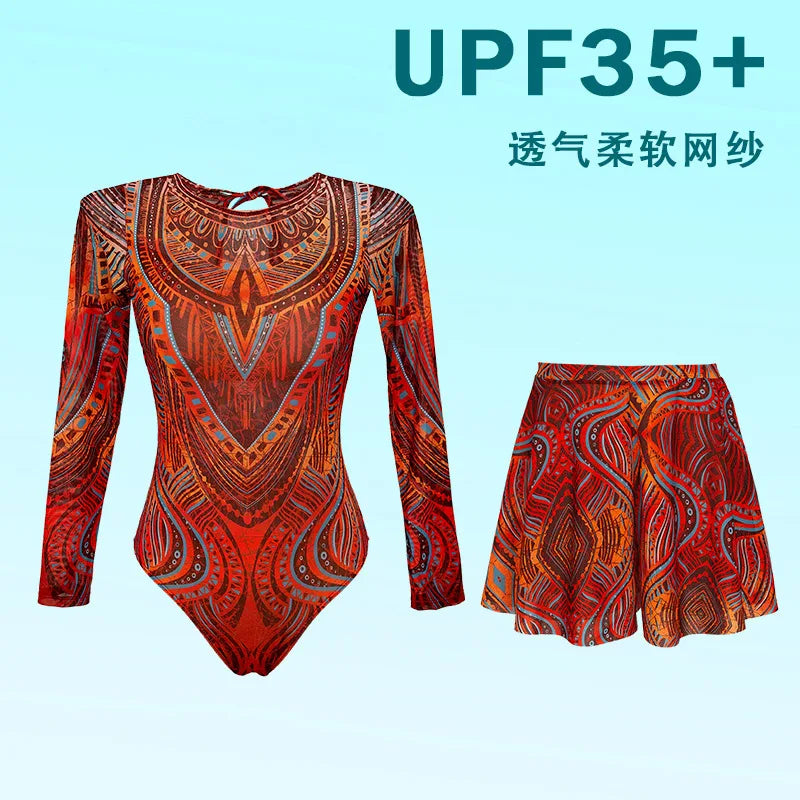 Women's Long Sleeved Sun Protection One Piece Swimsuit