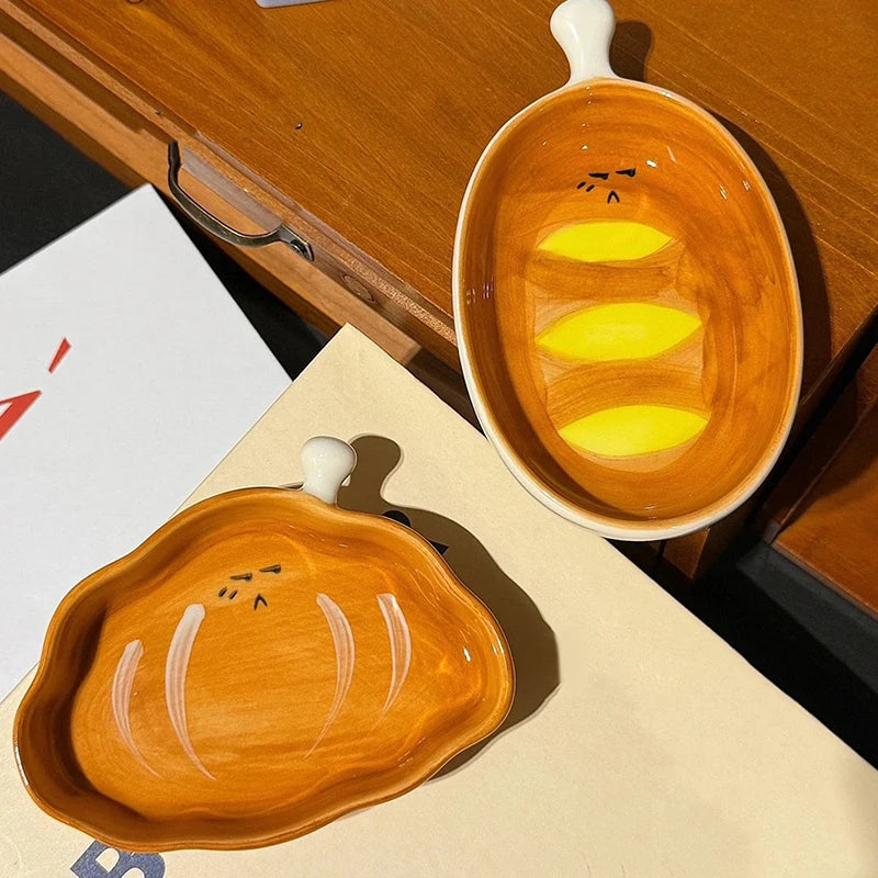 Cute Croissant Pattern Ceramic Plate | Creative Dipping Dish