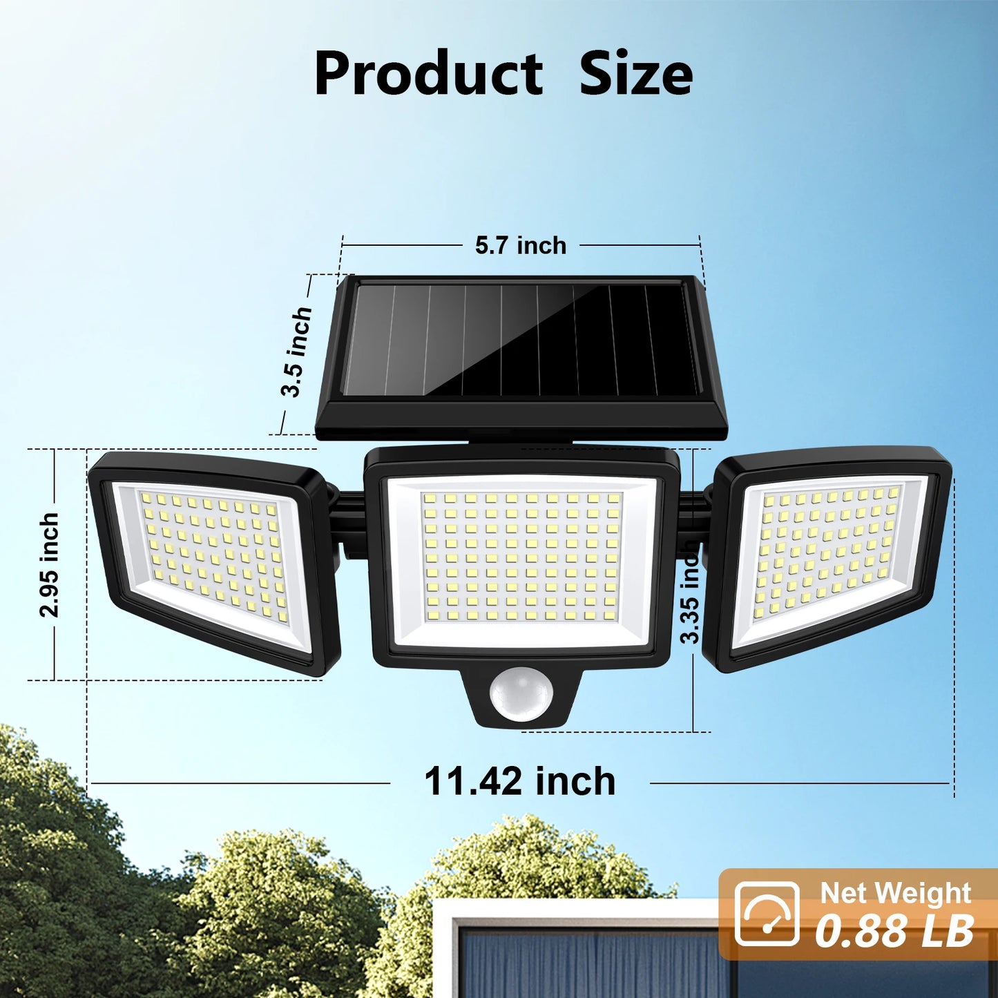 3-Head Solar Outdoor Light with Motion Sensor & Remote Control