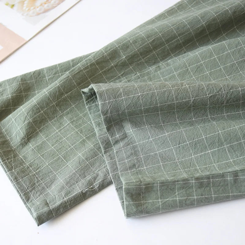 Spring Summer Japanese Pajama Sets Male 100% Cotton Spa Robe Sets Boxer High Quality Kimono Robes Men Plaid Home Hombre