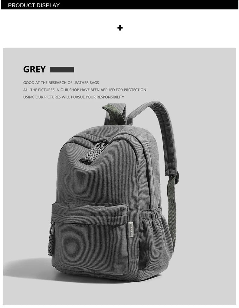 Stylish Neutral Corduroy Backpack | Versatile Large Capacity Daypack