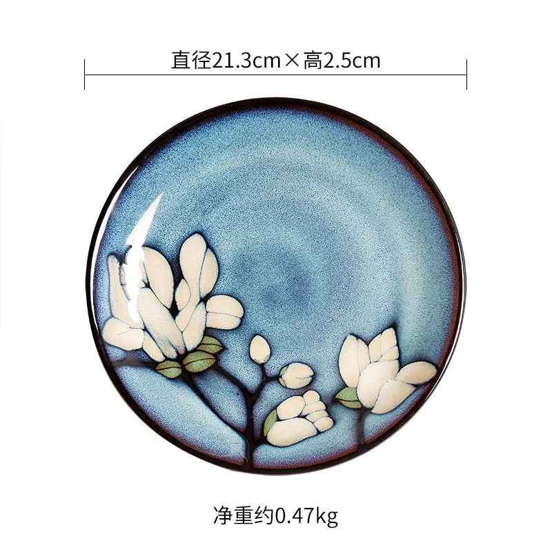 Juego de cuencos hondos para sopa pintados a mano de estilo japonés | Vajilla elegante